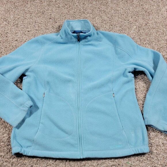 L.L. Bean Fleece Jacket Womens Medium Blue Full Zip Long Sleeve Flaws* - Picture 1 of 9